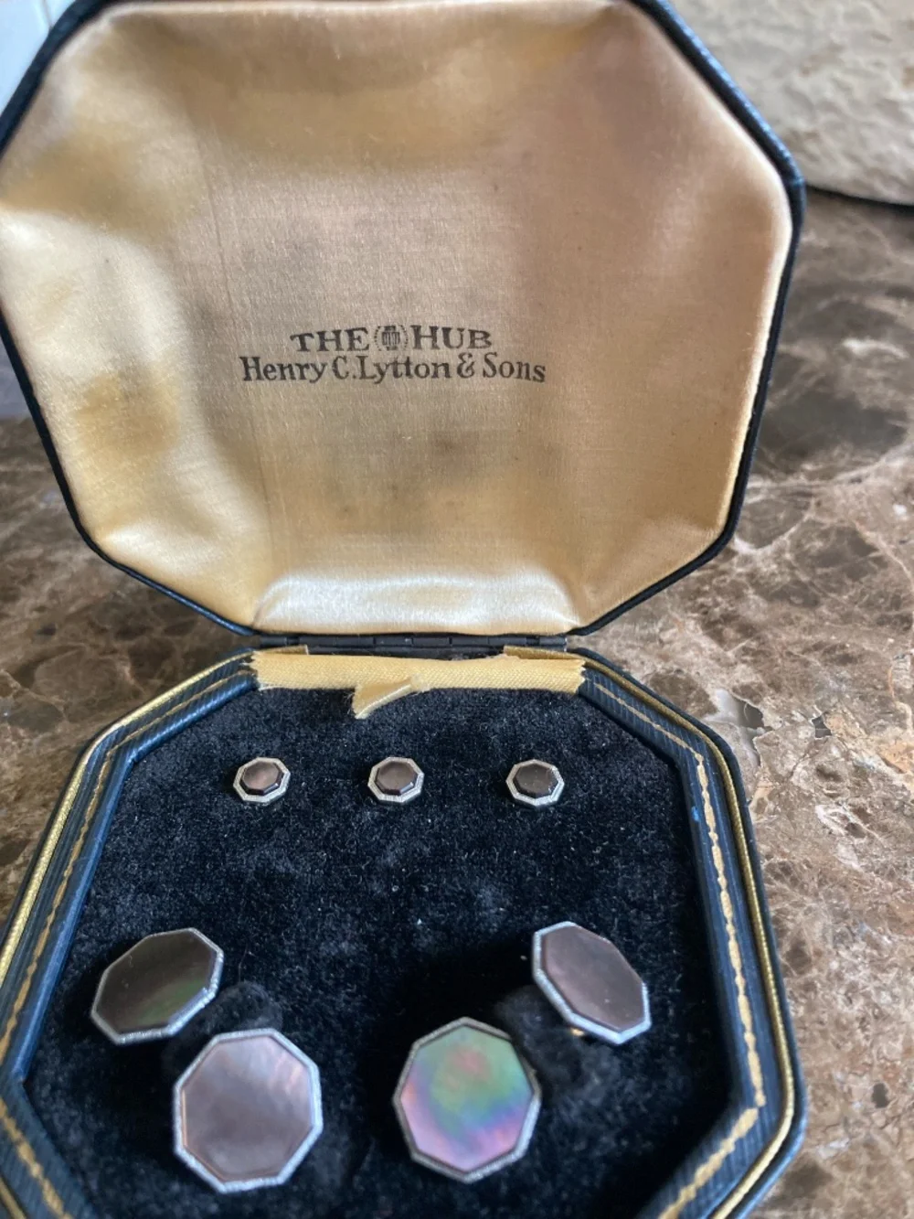 Rare Early Krementz Cufflinks & Stud Set w/ Original Box & original Price Tag.